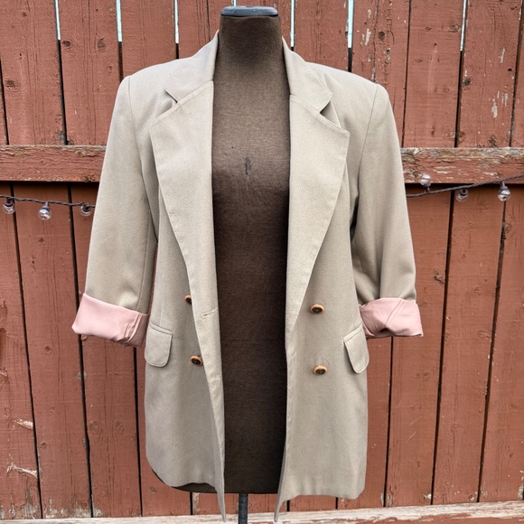Classic Vintage 90s Oversized Double Breasted Beige Blazer - Picture 4 of 13